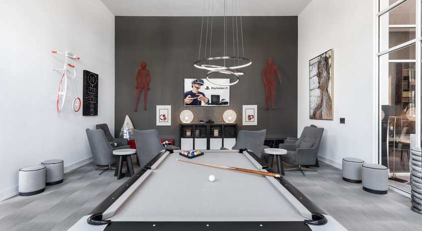 pool table in recreation room at Lola apartments